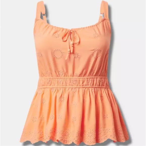 torrid Tops - Torrid 3X Peach Eyelet Embroidered Peplum Tank | Adjustable Straps Boho Summer